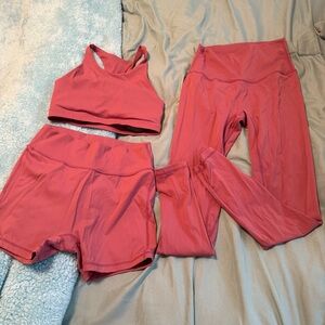 Pink Activewear Set cross back gym yoga hiking high neck